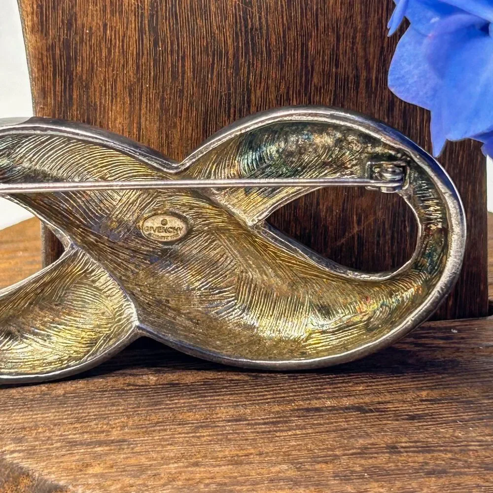Givenchy Vintage Infinity Loop Brooch Silver Tone Ribbon Pin